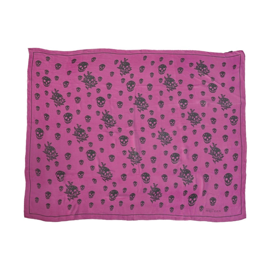 Alexander McQueen Pink Skull Print Silk Scarf