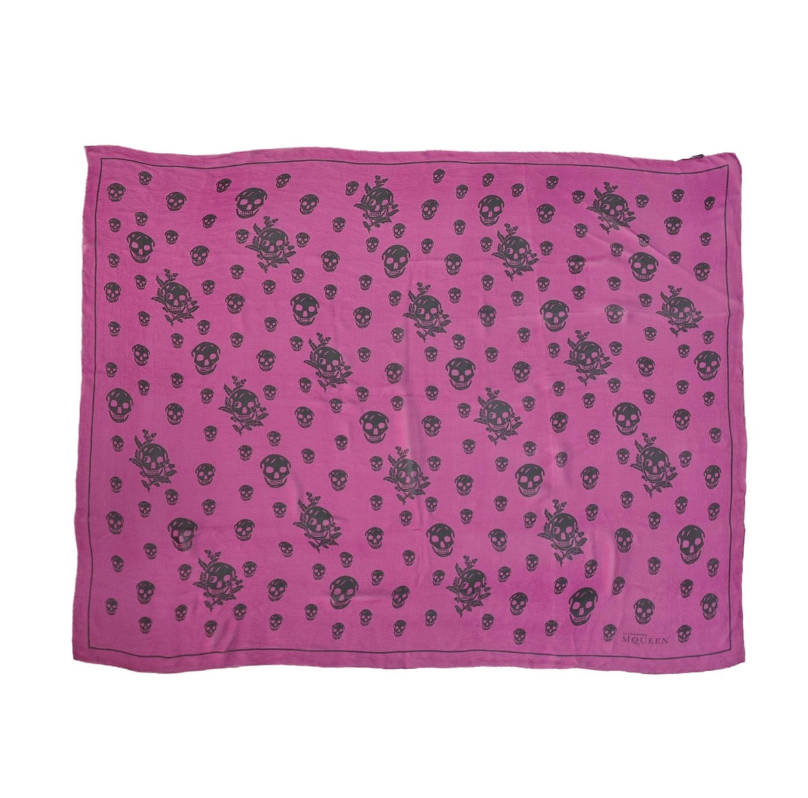 Alexander McQueen Pink Skull Print Silk Scarf