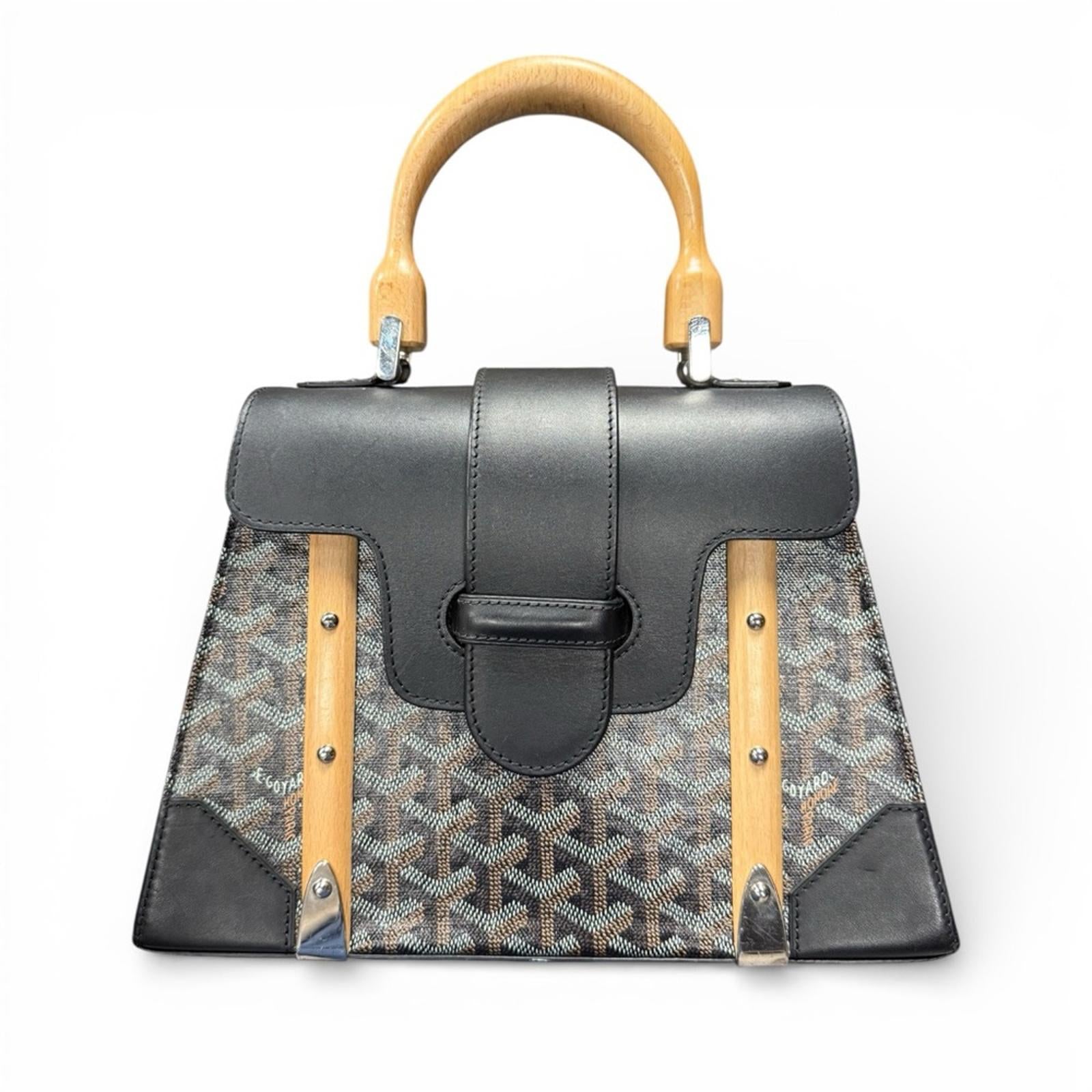 Goyard Black Chevron Print Coated Canvas And Leather Saigon PM Top Handle Bag