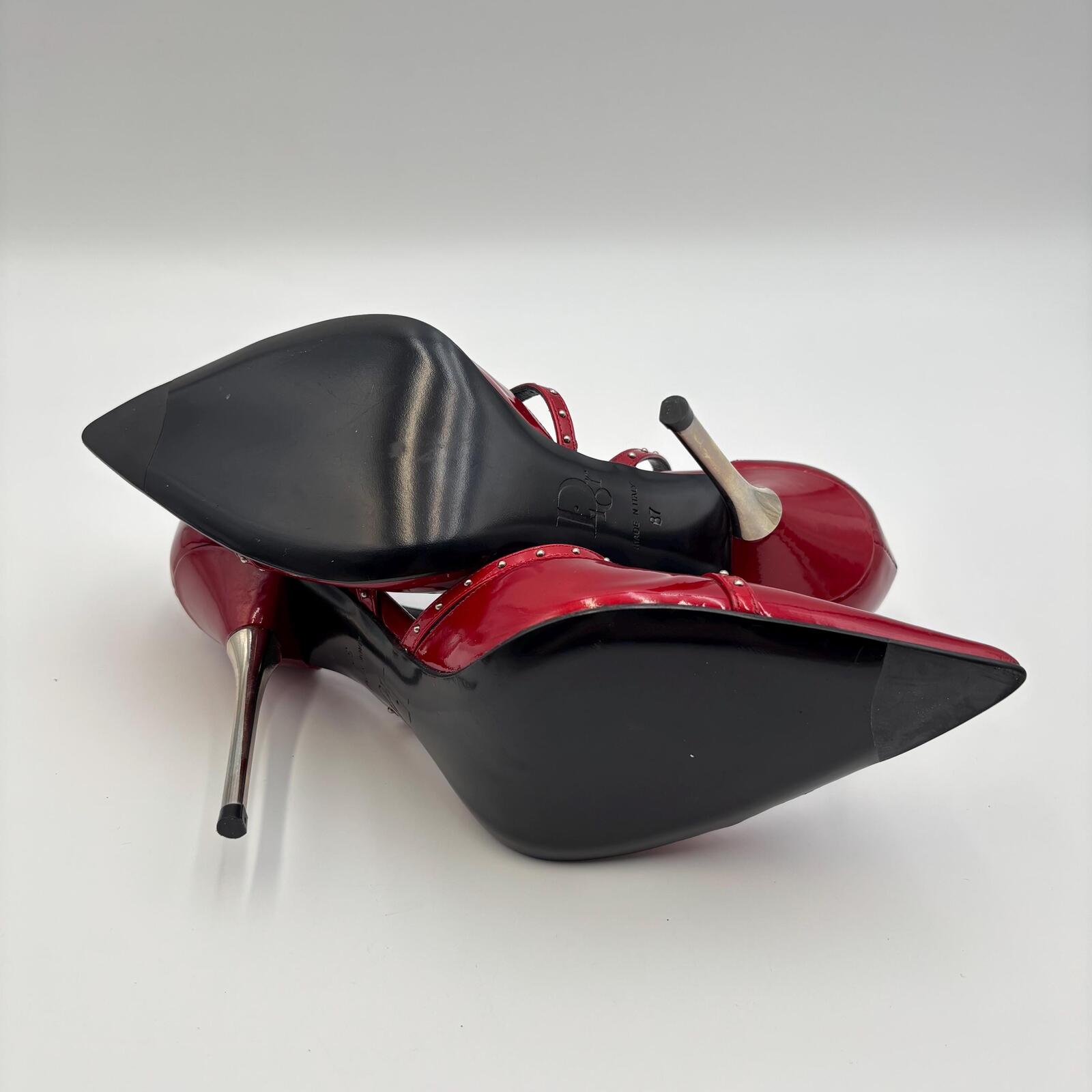 Christian Dior by John Galliano Red Patent Studded Pumps  Size 37