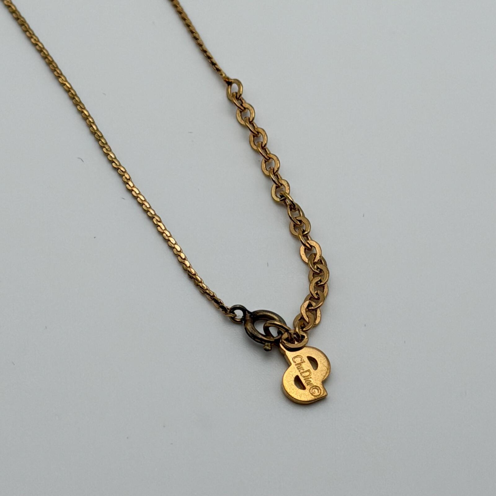 Christian Dior Gold Tone Crystal CD Logo Necklace