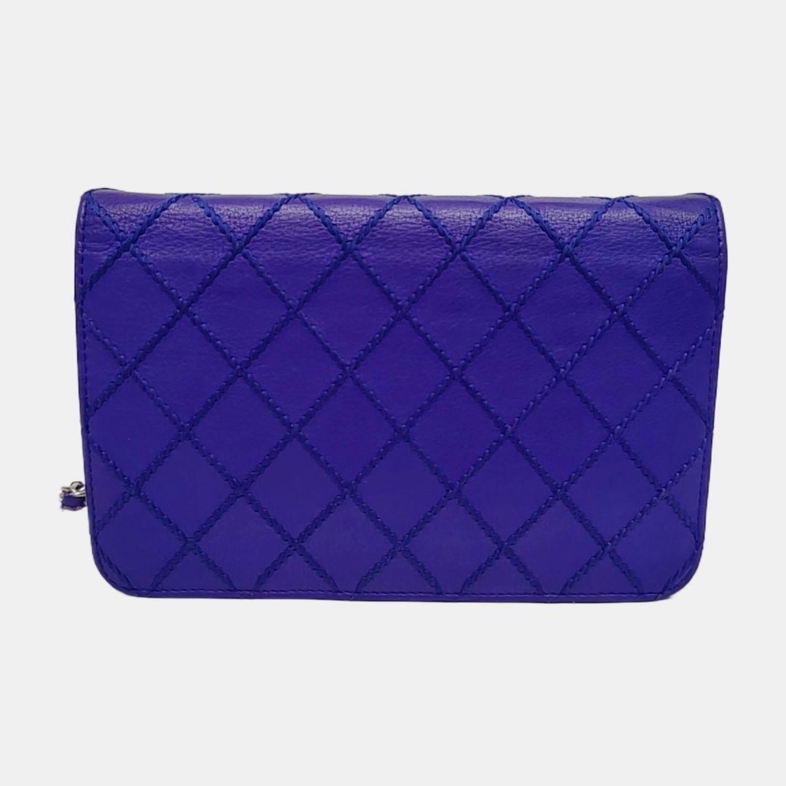 Chanel Classic Wallet On Chain WOC Quilted Lambskin Purple Silver Hardware