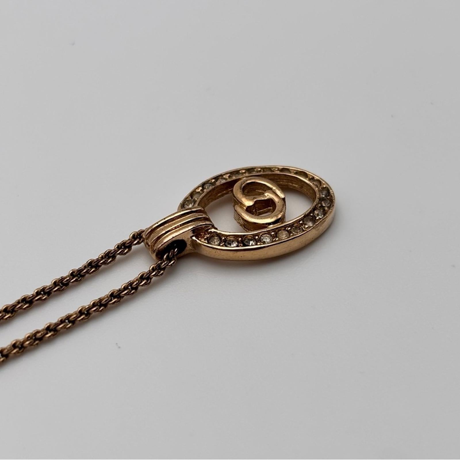 Christian Dior Gold CD Logo Oval Rhinestone Necklace