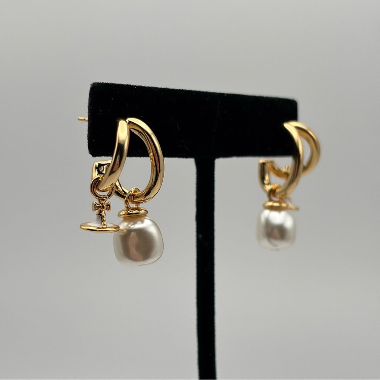 Vivienne Westwood Marella Pearl Orb Gold Hoop Earrings