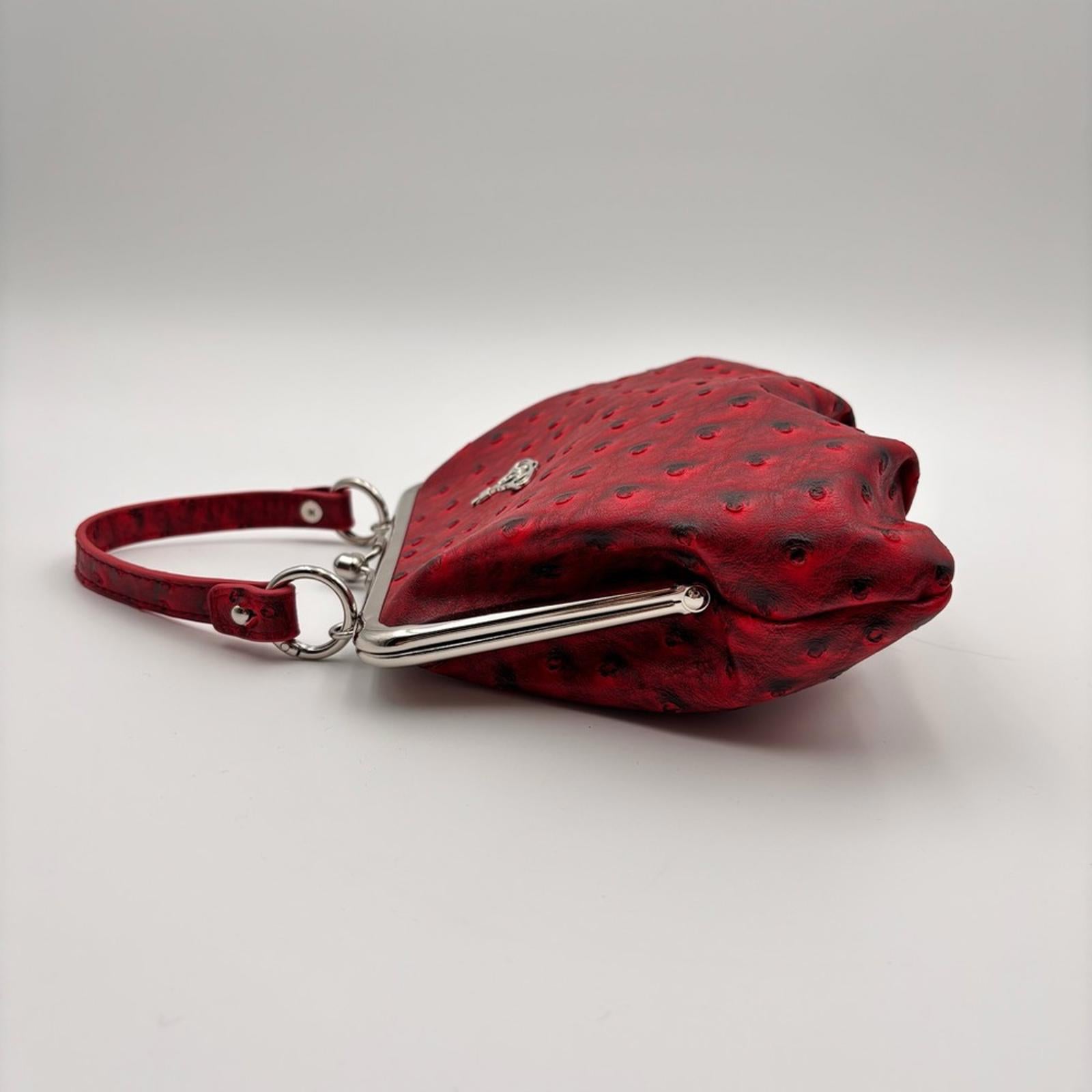 Vivienne Westwood Red Vegan Ostrich Embossed Granny Bag with Chain Strap