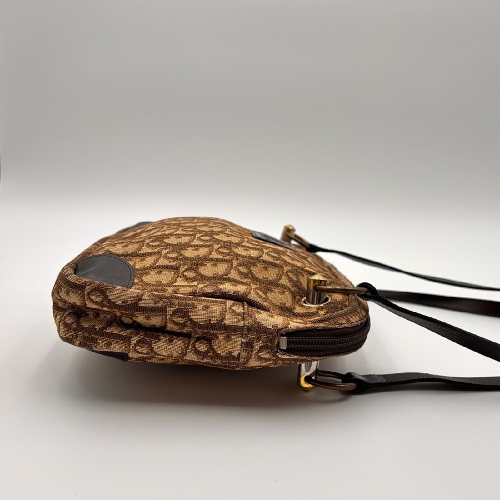 Christian Dior Vintage Trotter CD Logo Shoulder Bag Brown Monogram Canvas