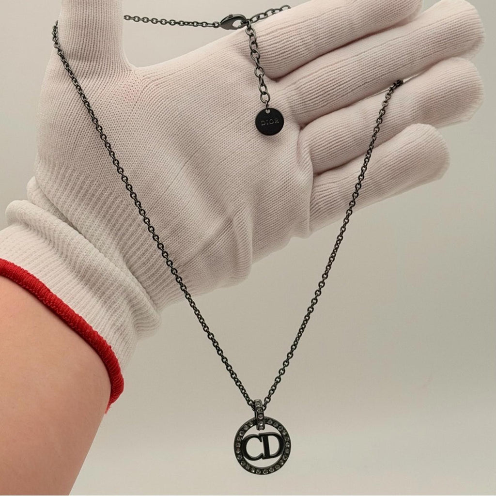 Dior Black and Silver Circle Pendant Necklace