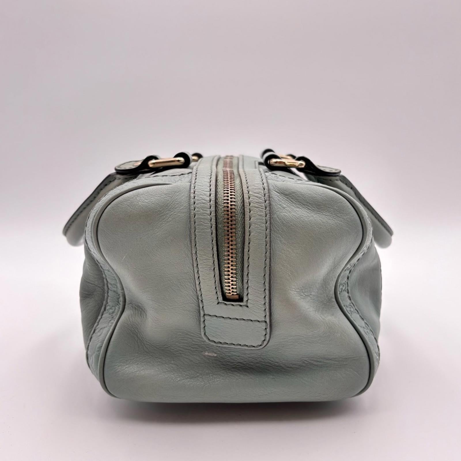 Gucci GG Embossed Leather Boston Bag Sage Green Gold Hardware
