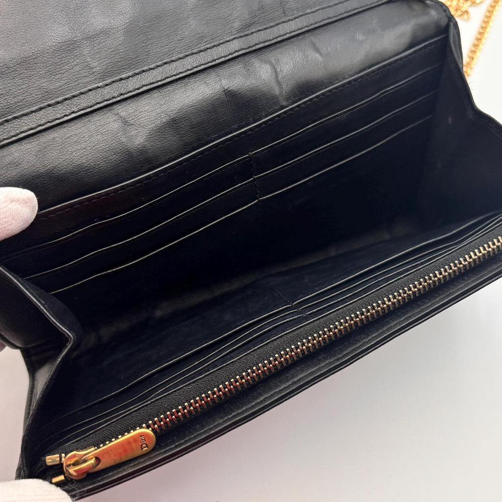 Christian Dior Studded Leather Chain Wallet / Clutch – Black