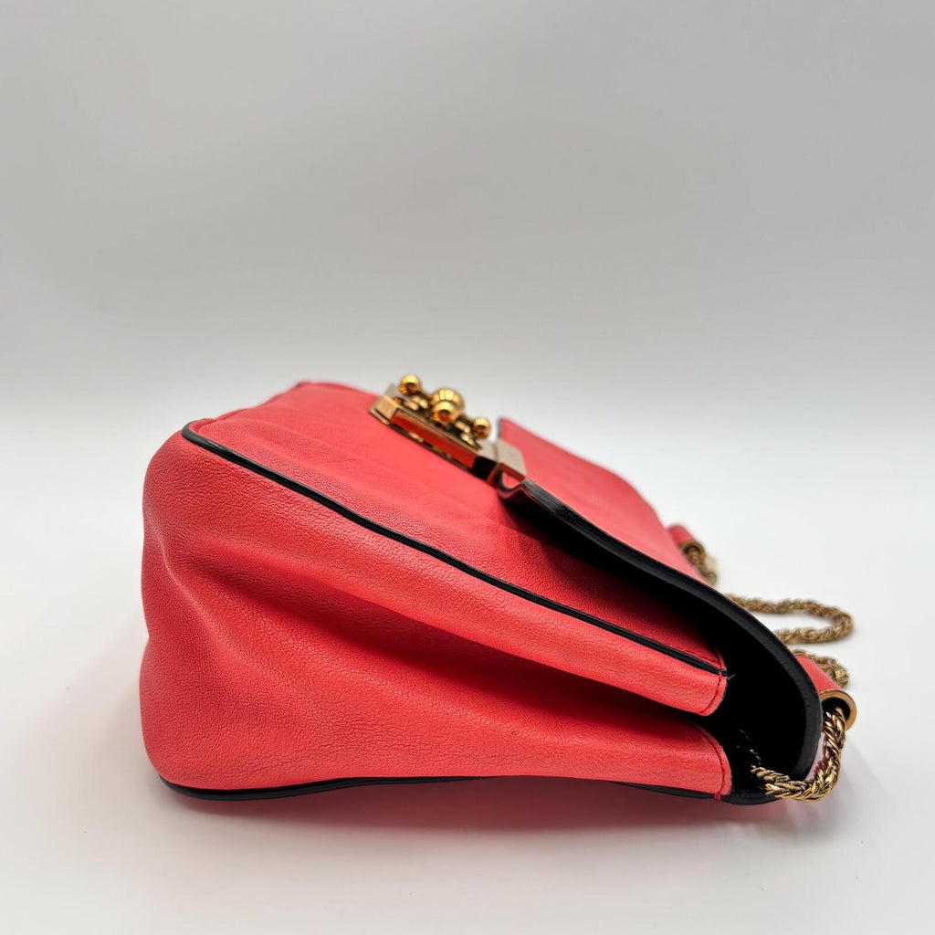 Chloé Square Elsie Chain Shoulder Bag Coral Pink Leather