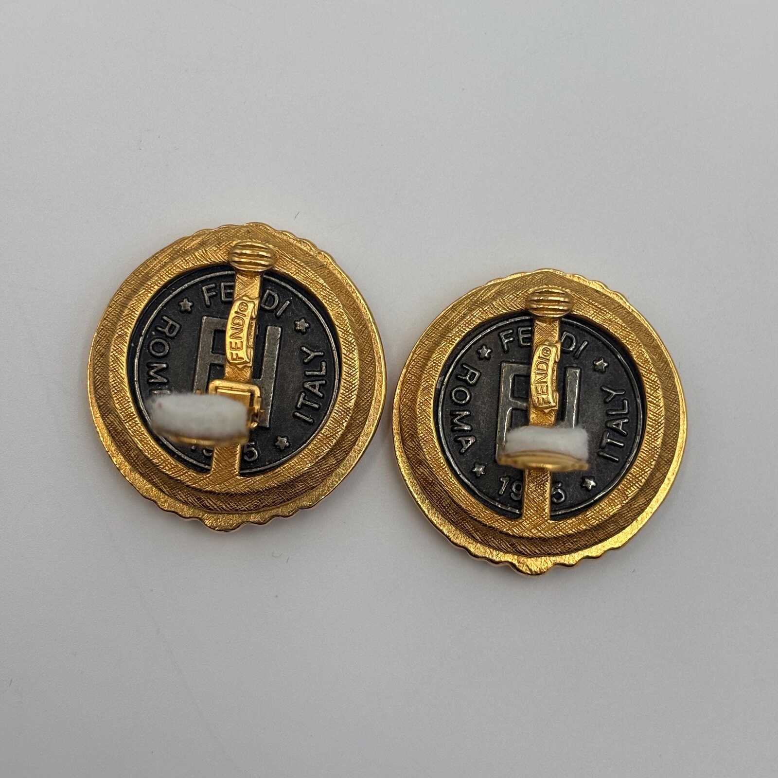 Fendi Janus Coin Clip On Earrings Gold Tone