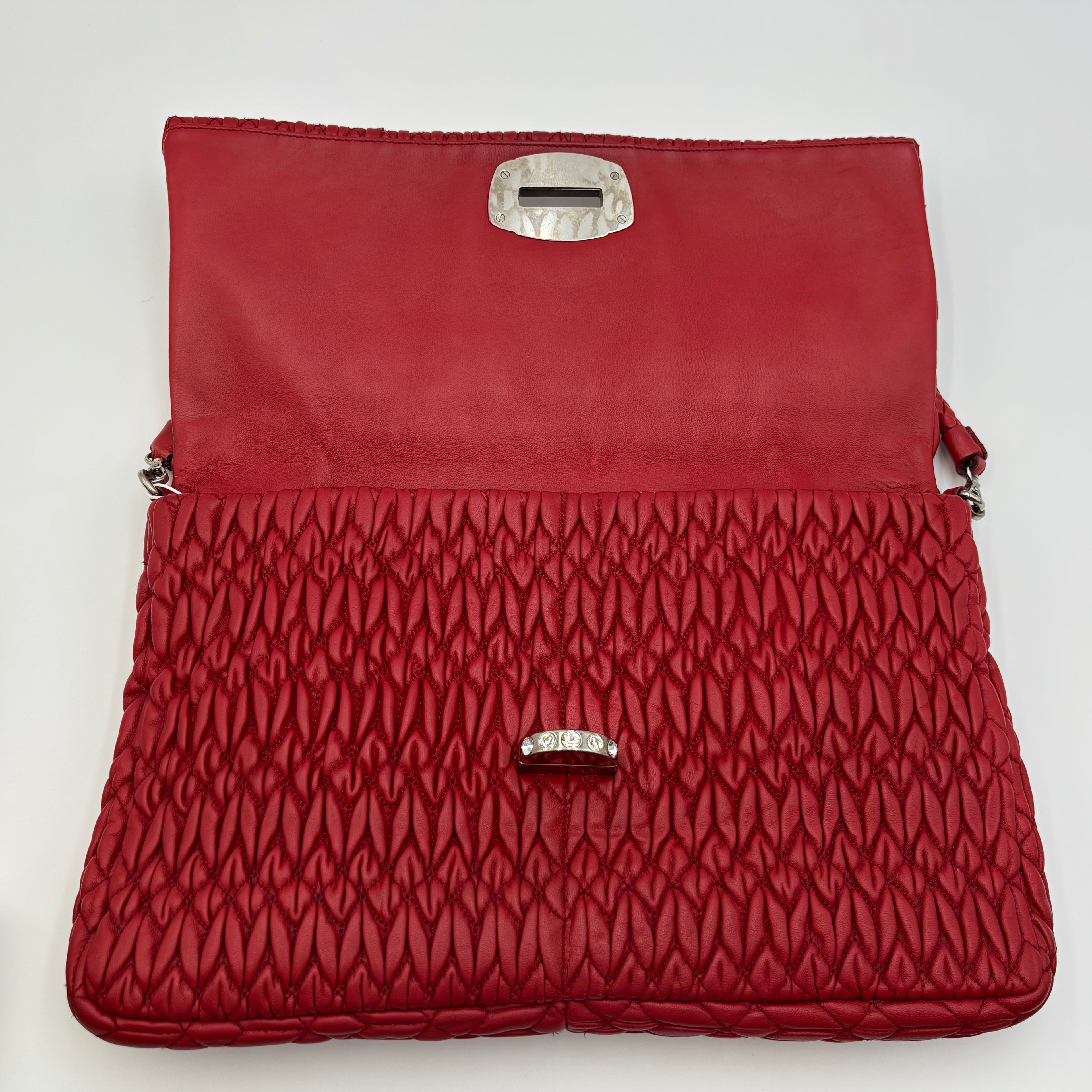 Miu Miu Nappa Cristal Cloquet Shoulder Bag in Fuoco Red