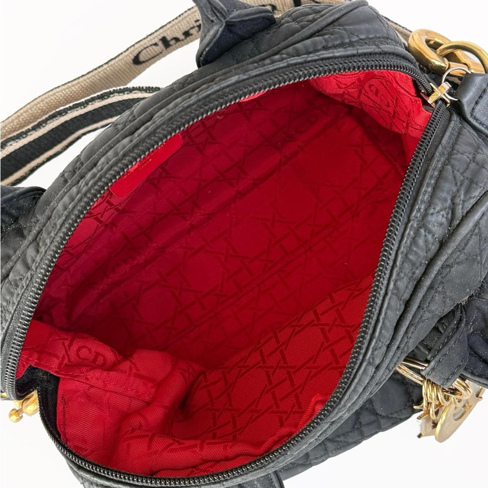 Christian Dior Black Lady Dior Cannage Nylon Quilted Handbag