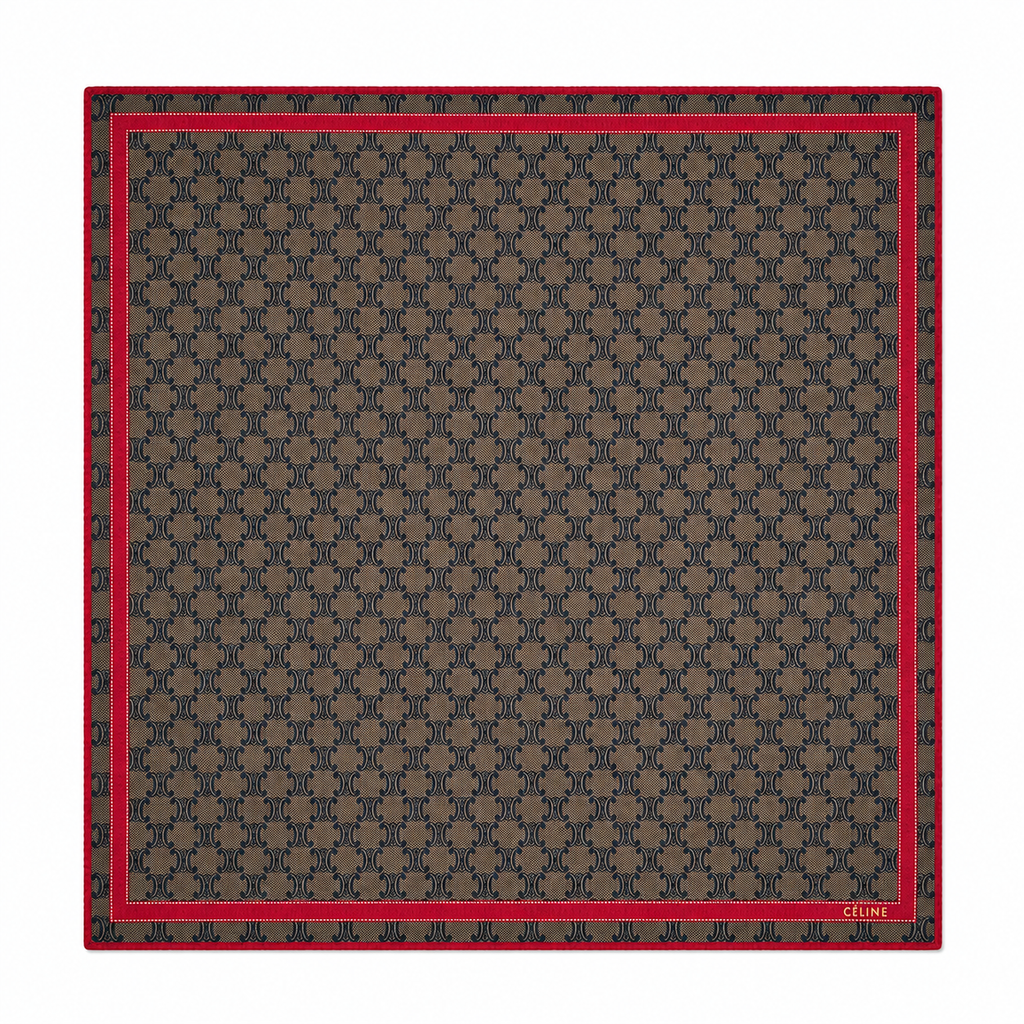 Celine Triomphe Monogram Square Scarf 19” – Brown & Red