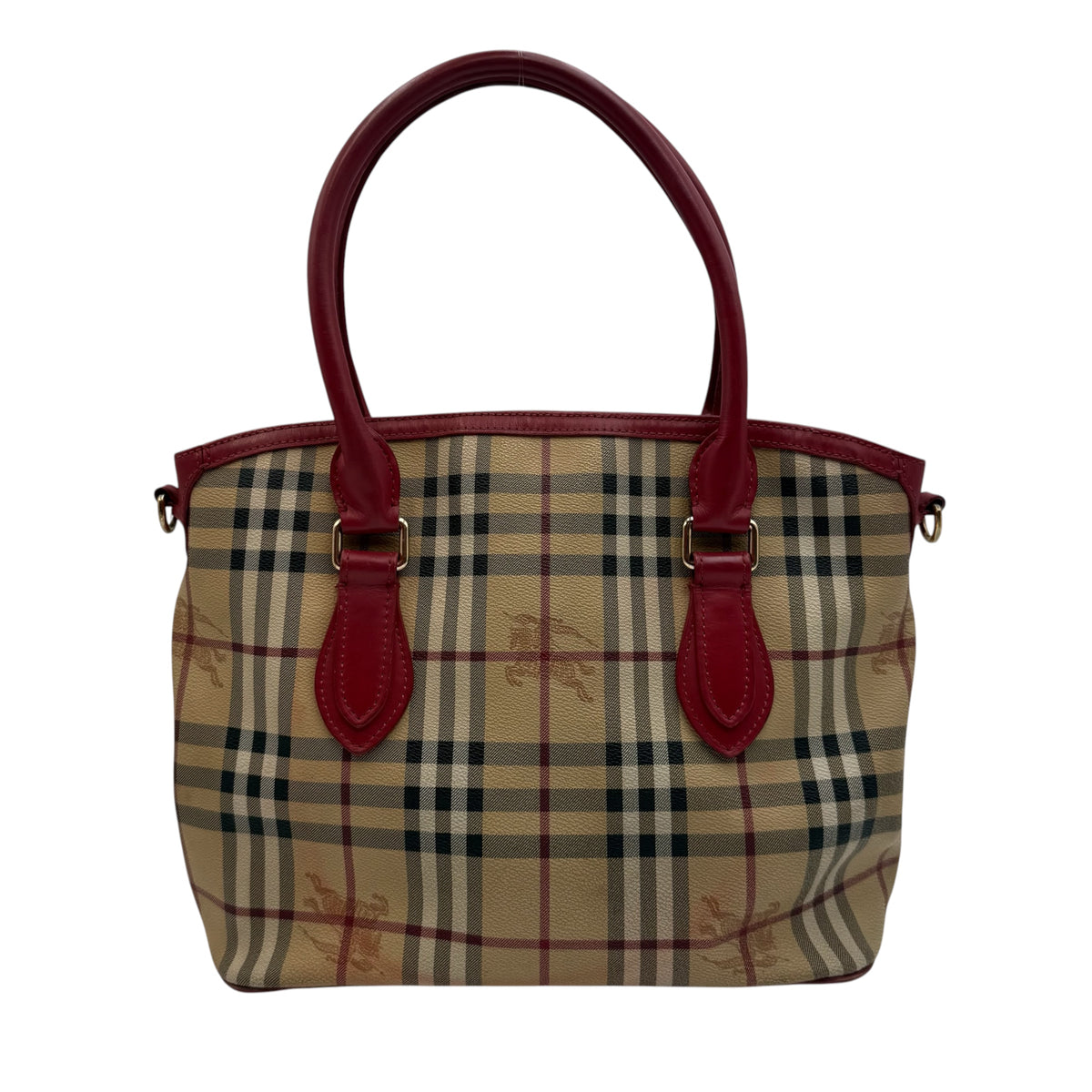 Burberry Haymarket Check Tote Bag in Beige & Red