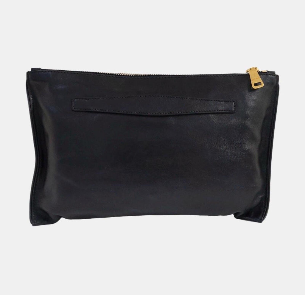 Miu Miu Black Leather Printed Studded Pouch Clutch