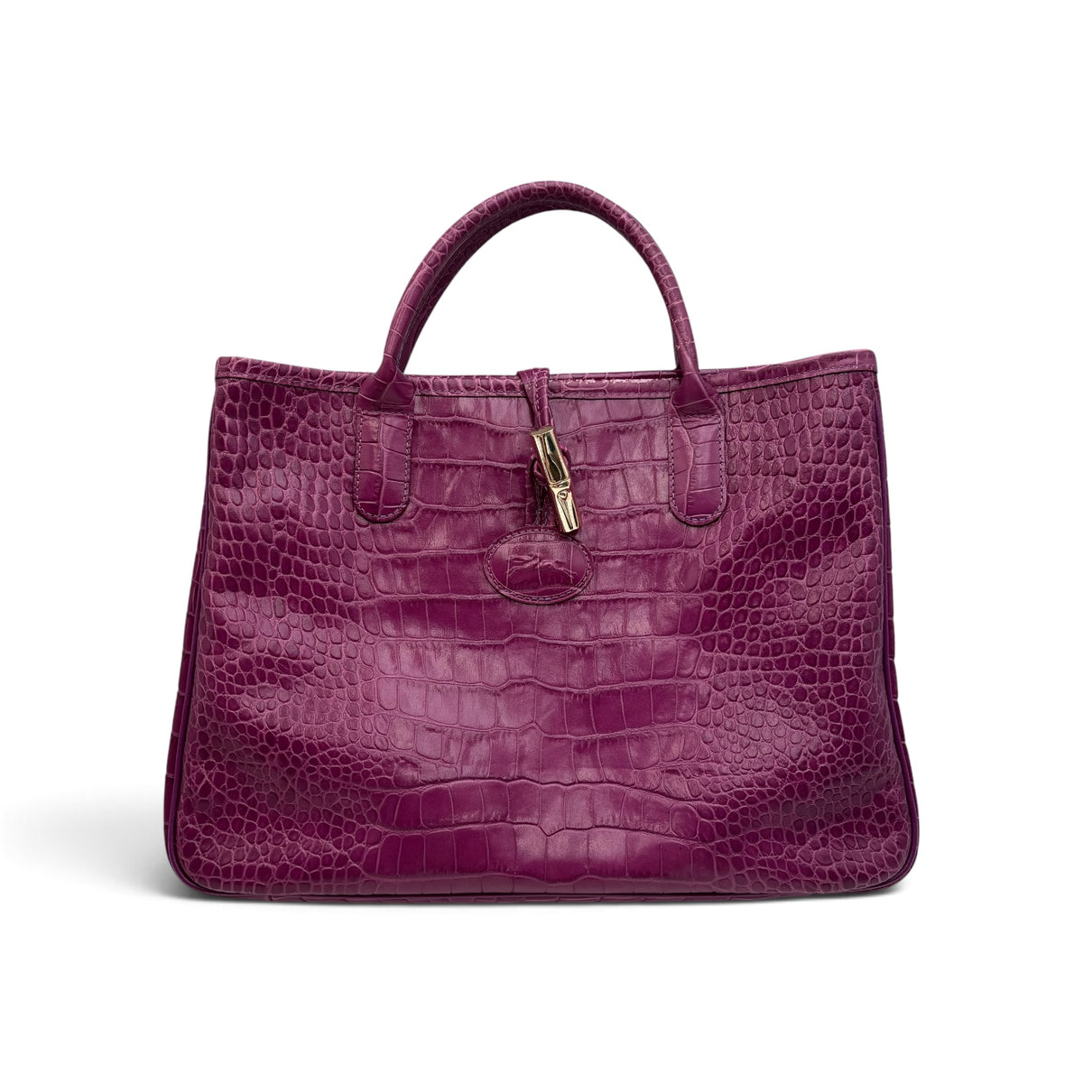 Longchamp Roseau Croc-Embossed Leather Tote in Fuchsia Pink