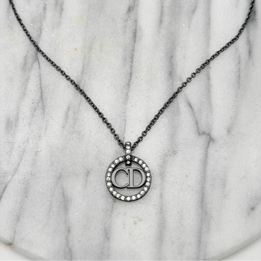 Dior Black and Silver Circle Pendant Necklace