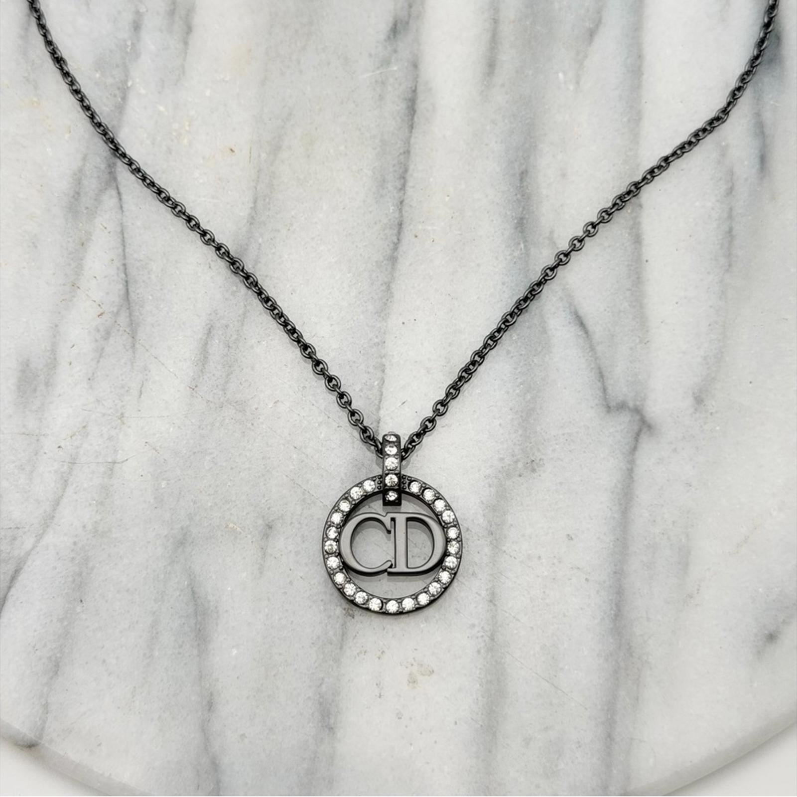Dior Black and Silver Circle Pendant Necklace