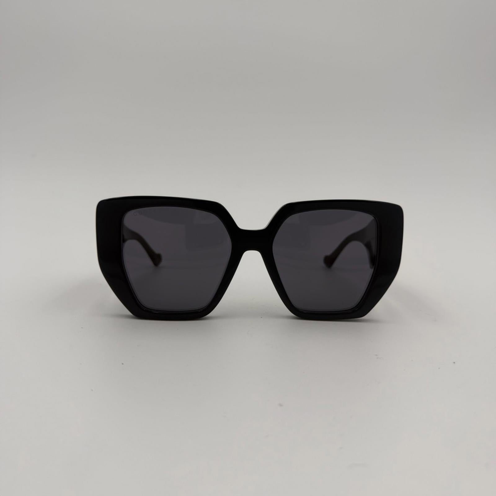 Gucci Oversized Square Sunglasses With Gold Double G Logo – Black