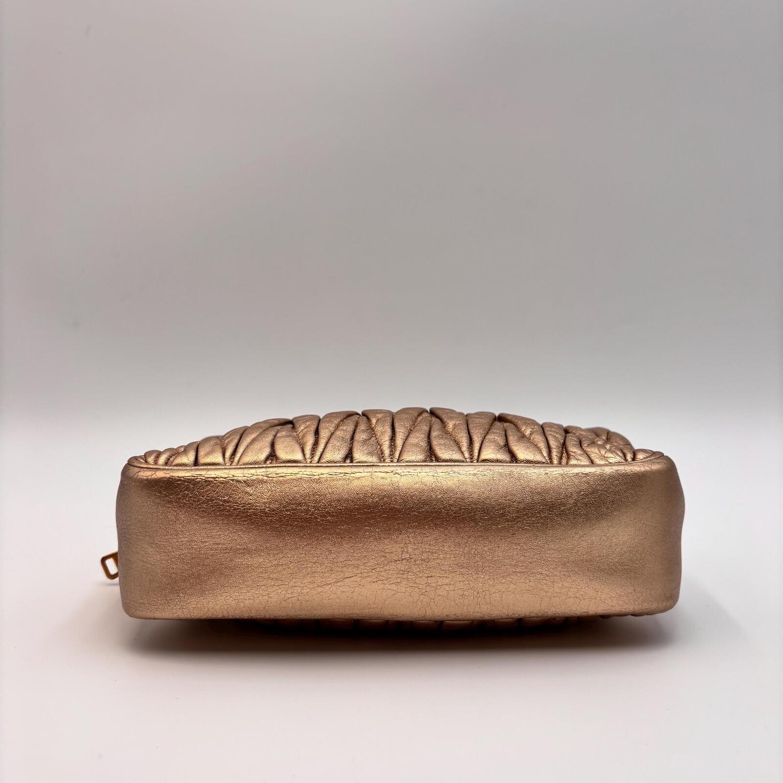 Miu Miu Matelassé Metallic Gold Leather Crossbody Bag