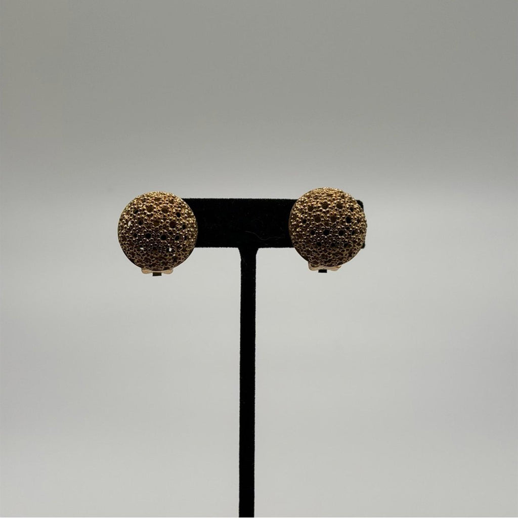 CHRISTIAN DIOR VINTAGE GOLD-PLATED TEXTURED DOME CLIP EARRINGS