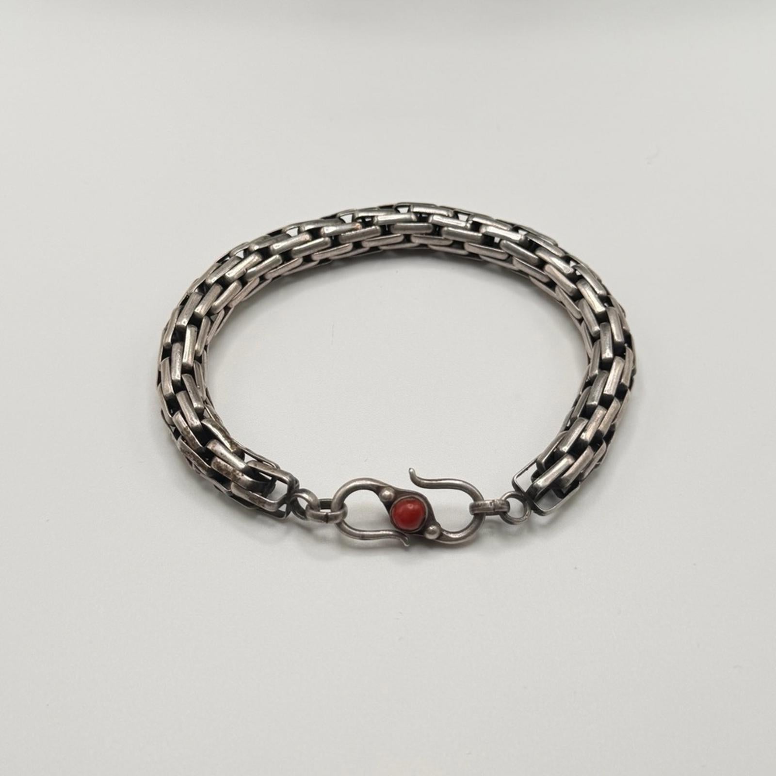 Vintage Tibetan Sterling Silver & Coral Necklace And Bracelet Set