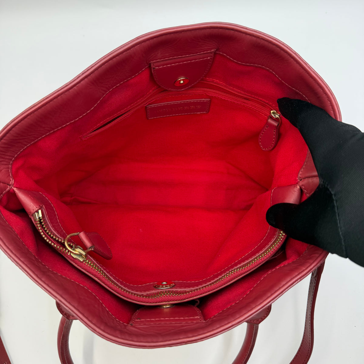 Burberry Haymarket Check Tote Bag in Beige & Red