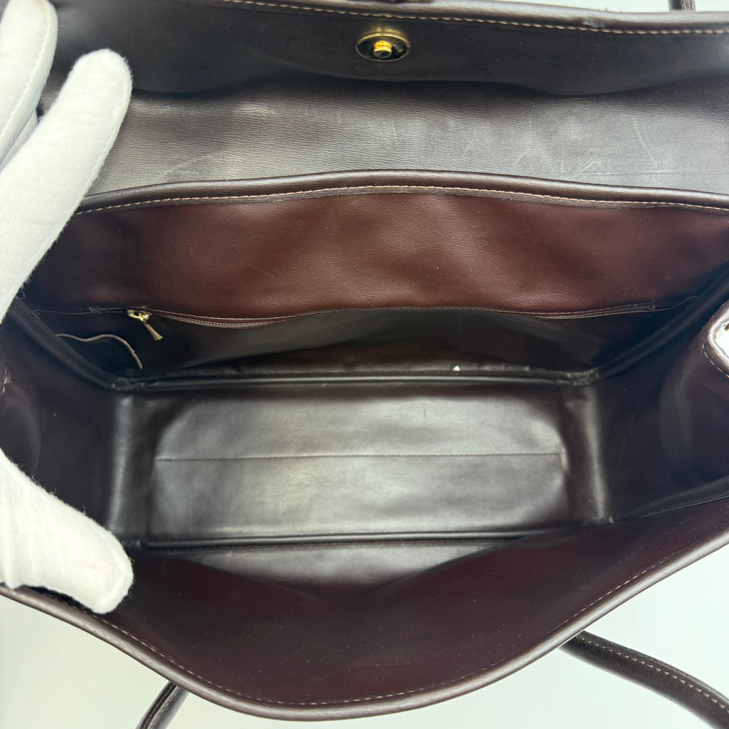 Longchamp Vintage Roseau Top Handle Satchel Bag Dark Brown Leather