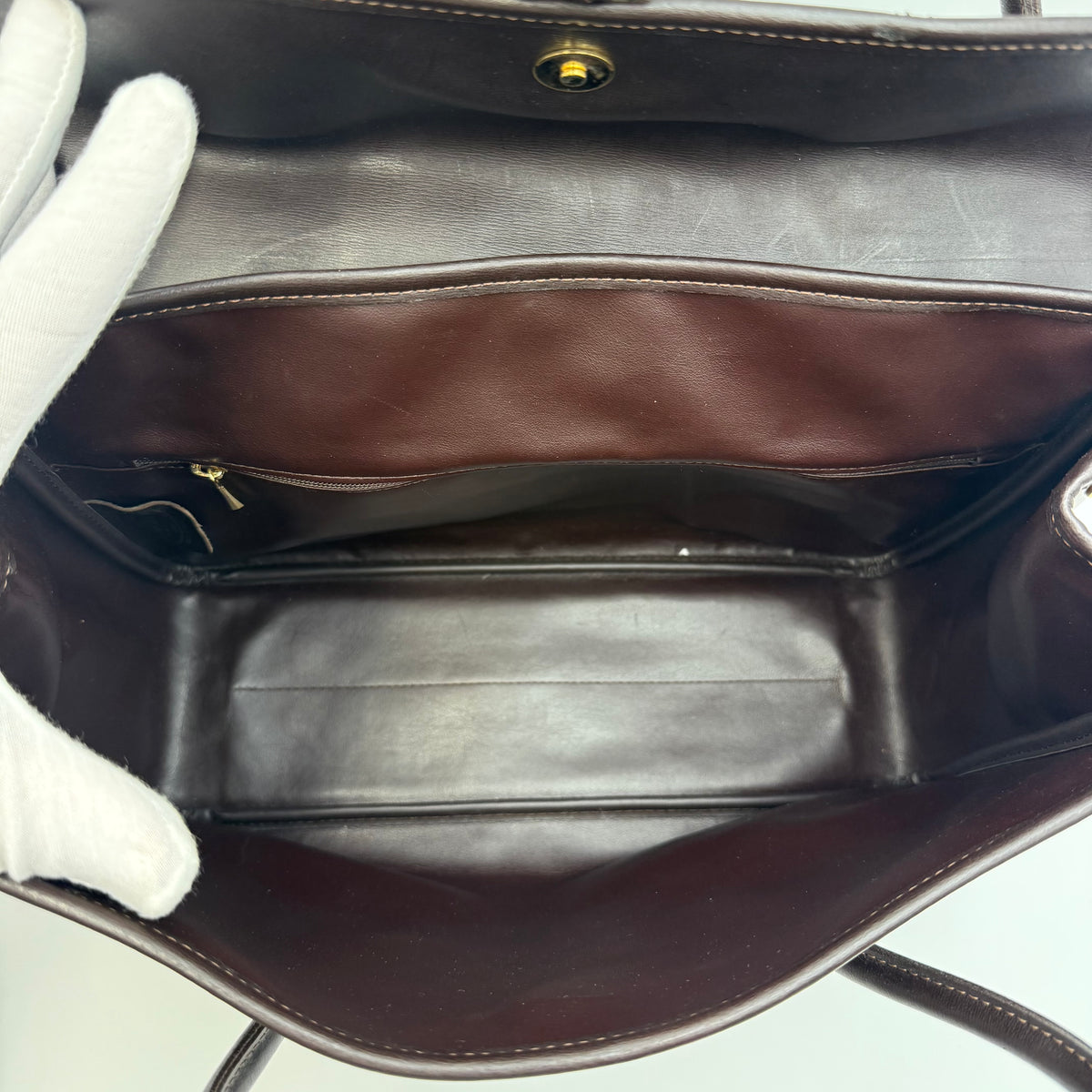 Longchamp Vintage Roseau Top Handle Satchel Bag Dark Brown Leather