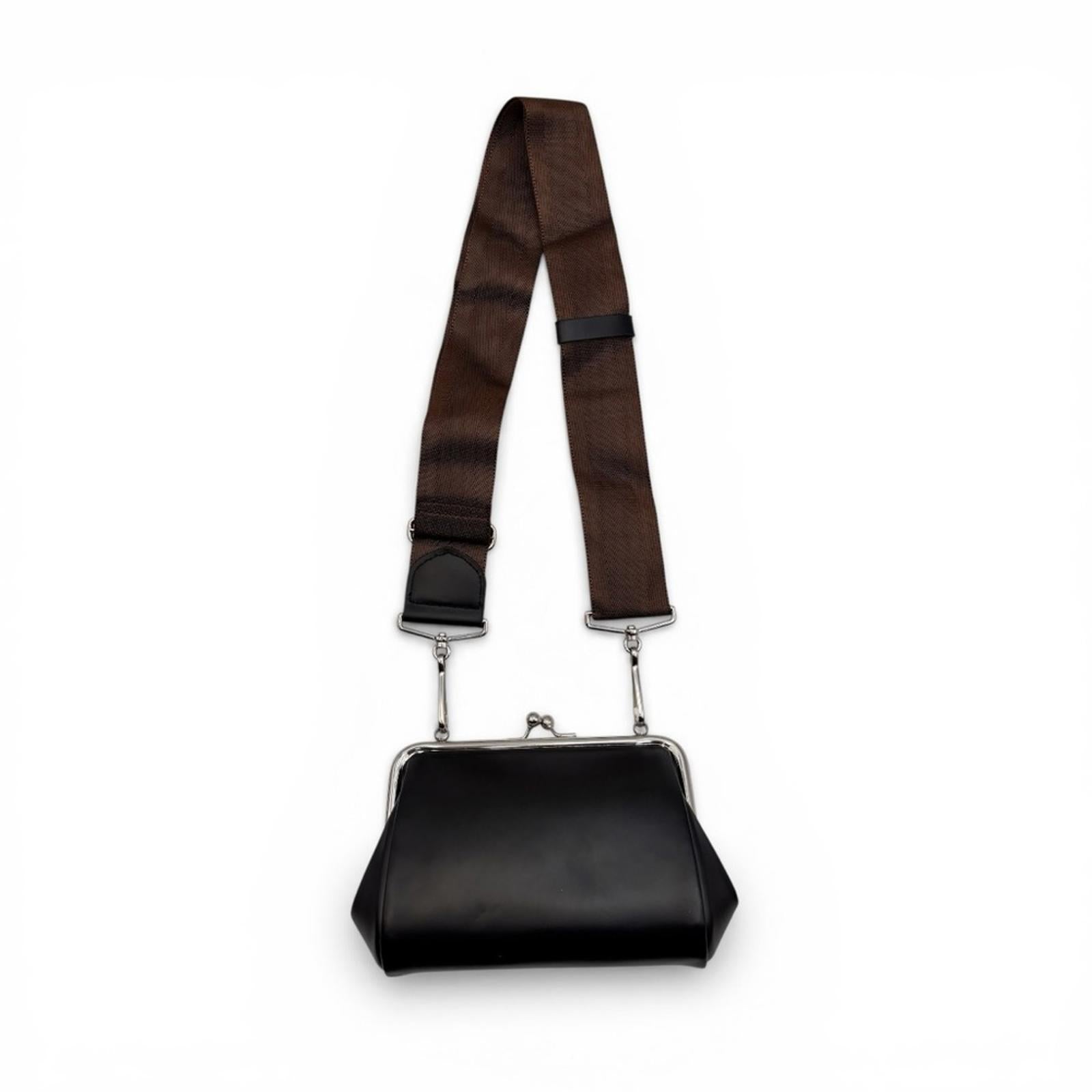 Comme Des Garçons Leather Frame Bag Kiss Lock Shoulder Bag Black