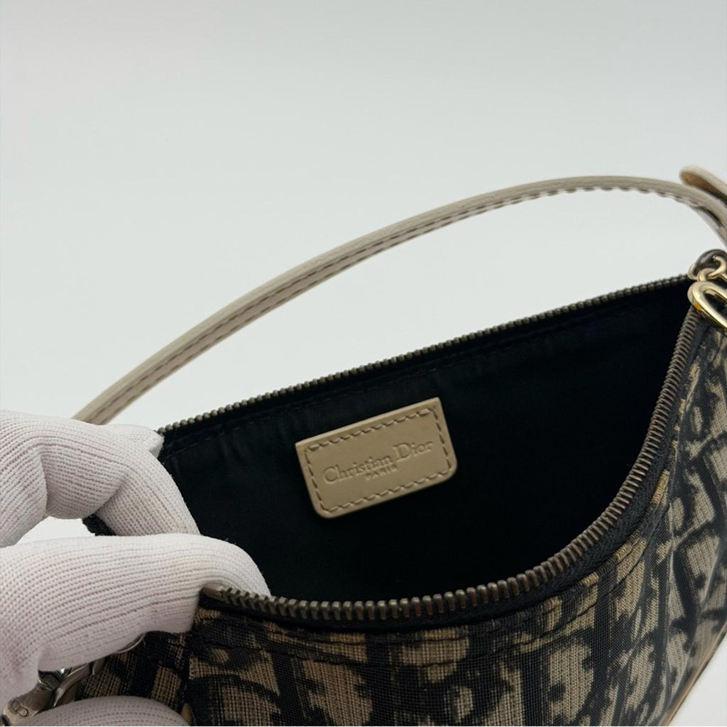 Christian Dior Vintage Trotter Saddle Shoulder Bag – Beige/Black – Leather Trim