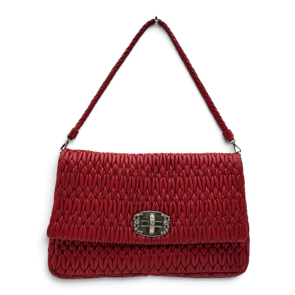 Miu Miu Nappa Cristal Cloquet Shoulder Bag in Fuoco Red