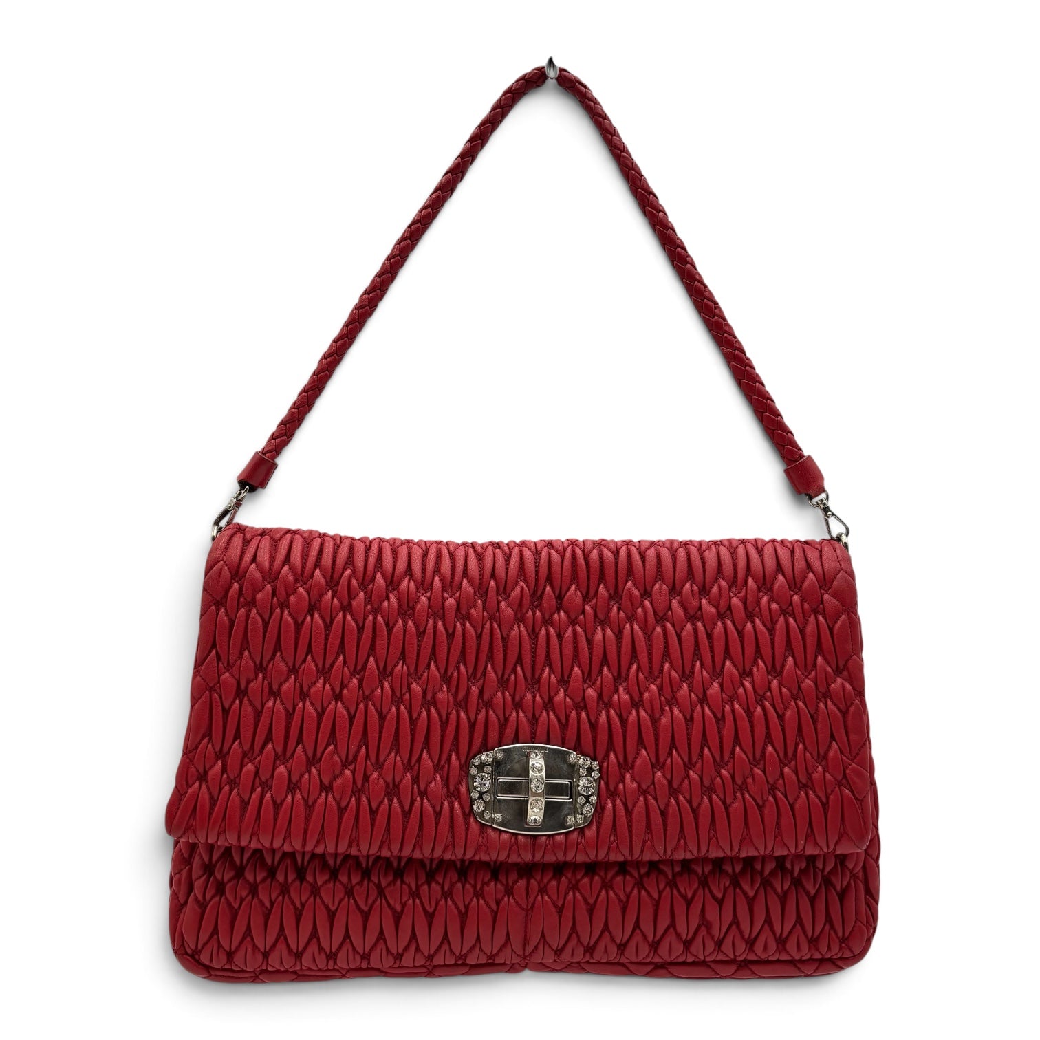 Miu Miu Nappa Cristal Cloquet Shoulder Bag in Fuoco Red