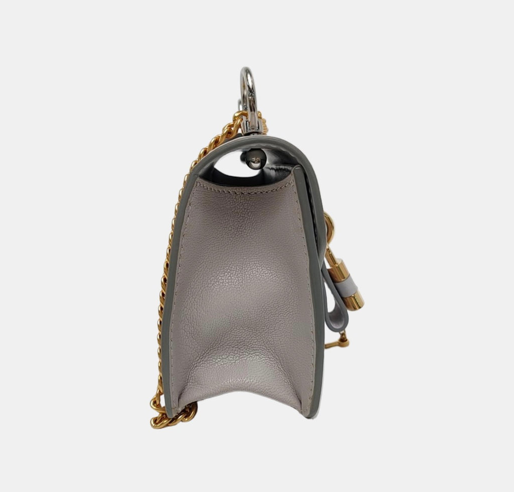 Chloé Aby Mini Chain Leather Shoulder Bag Grey Gold Hardware