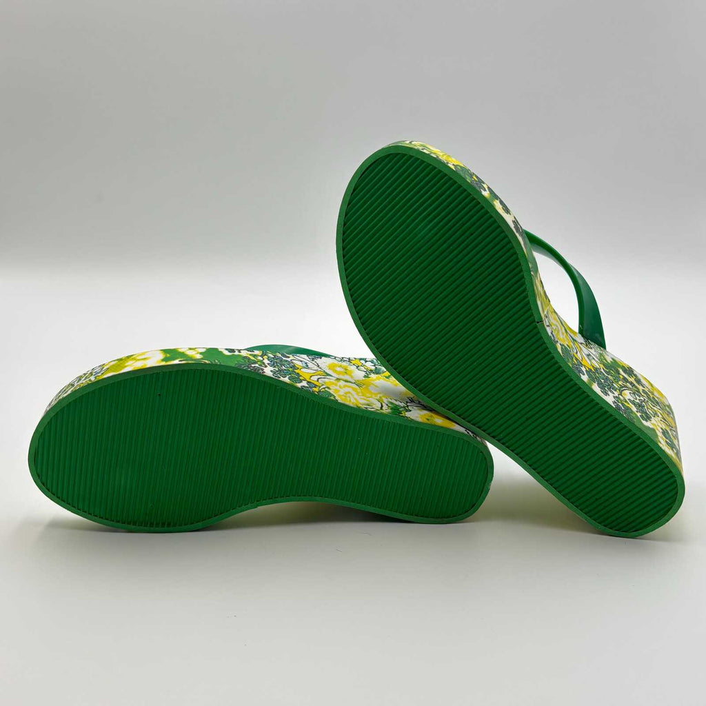 Just Cavalli Green Floral Wedge Flip Flop Sandals 37