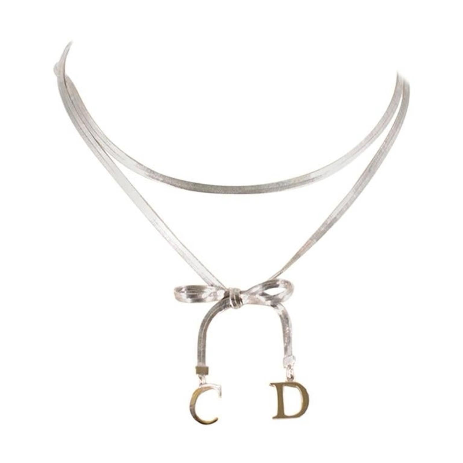 Christian Dior Silver Bow CD Charm Necklace