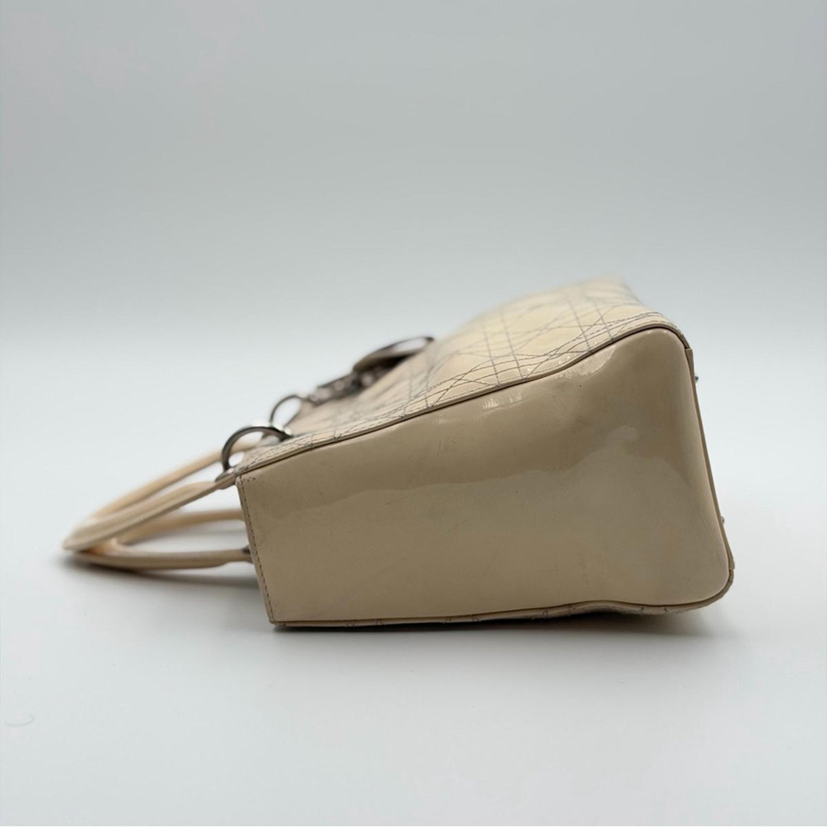 Christian Dior Lady Dior Patent Leather Bag Beige / Nude Silver Hardware