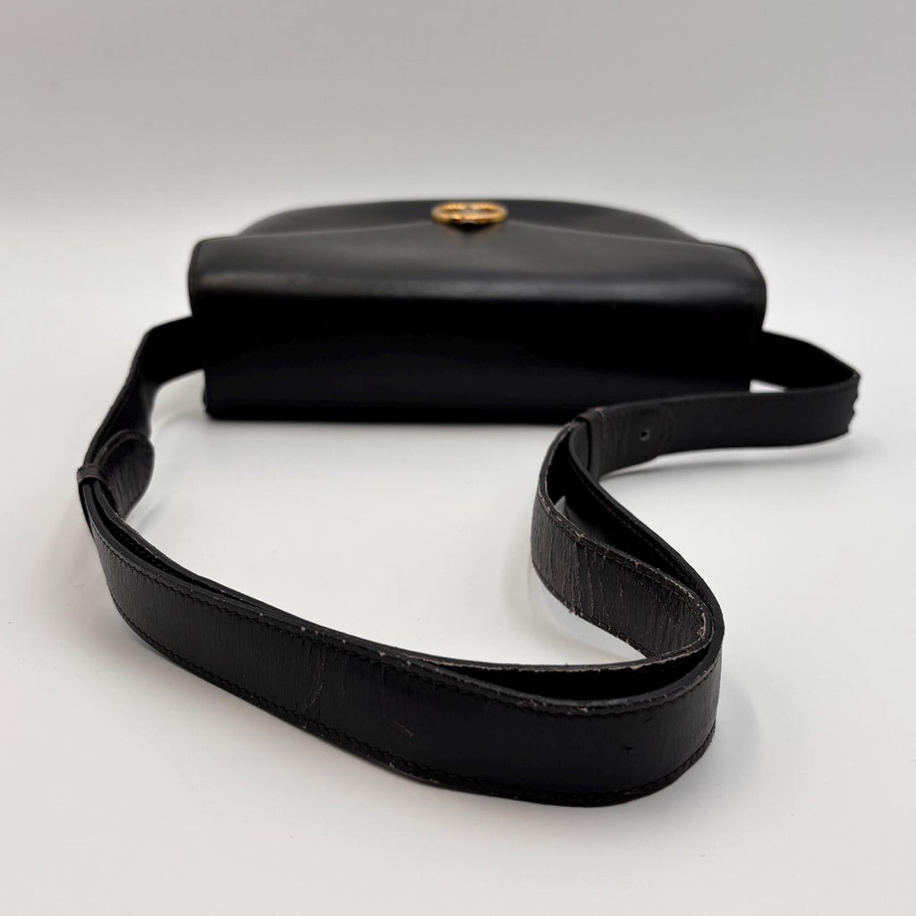 Celine Vintage Black Leather Triomphe Shoulder Bag