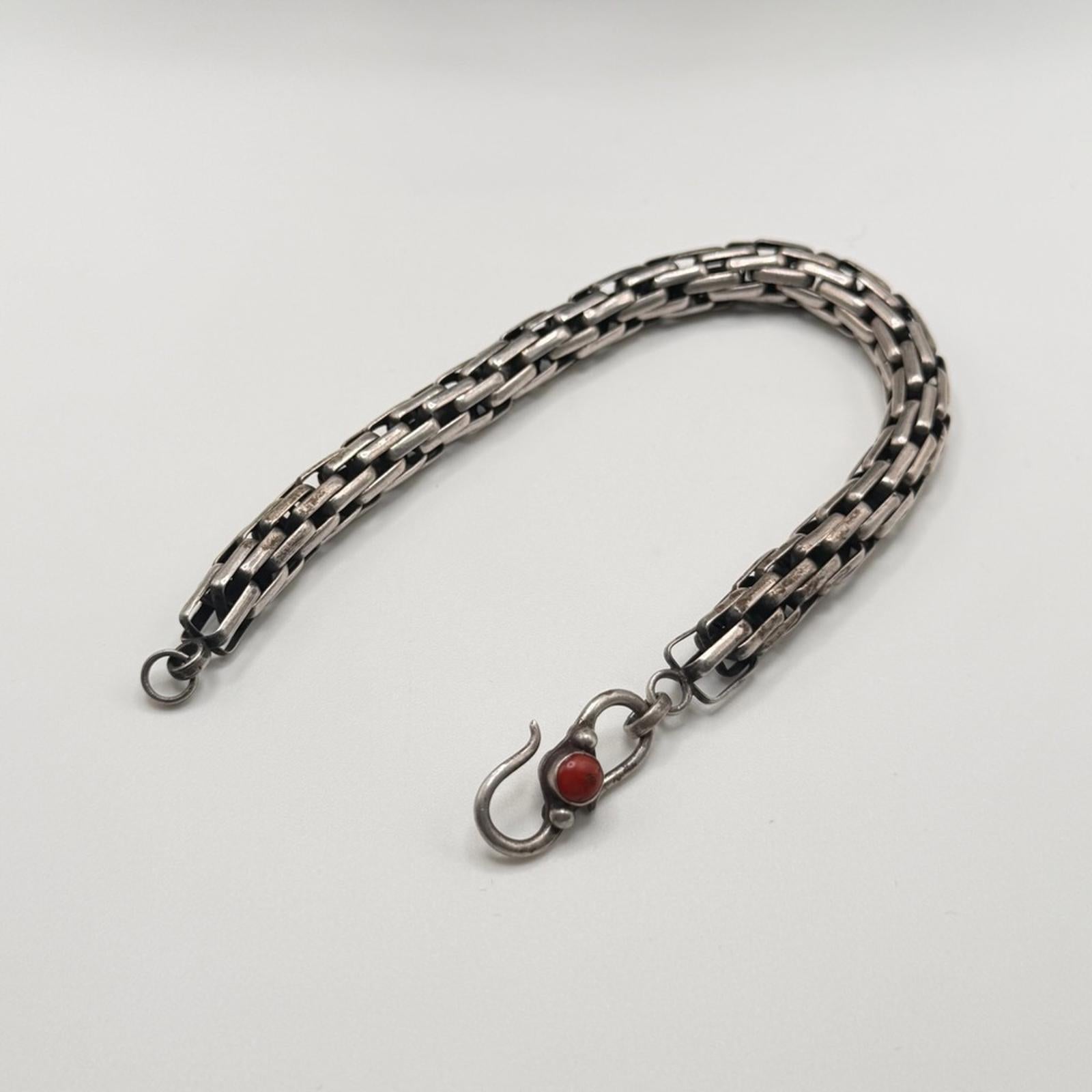 Vintage Tibetan Sterling Silver & Coral Necklace And Bracelet Set