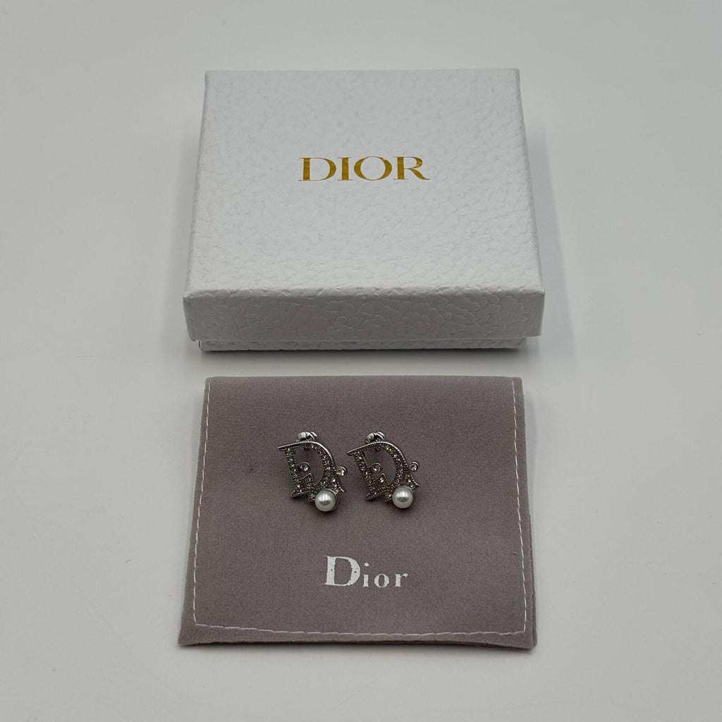 Christian Dior CD Monogram Crystal Pavé Earrings with Pearl Accents