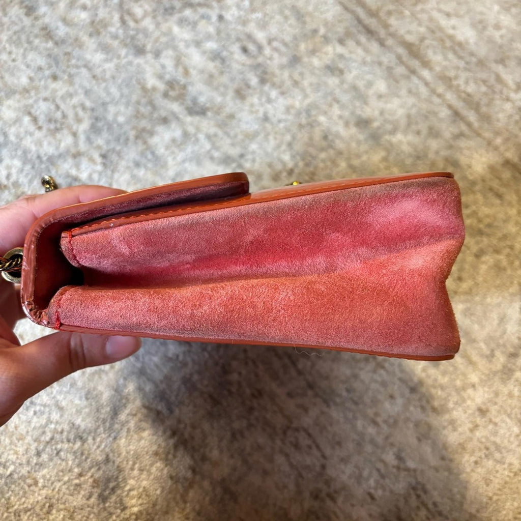 Chloé Vintage Patent Leather Chain Shoulder Bag – Orange