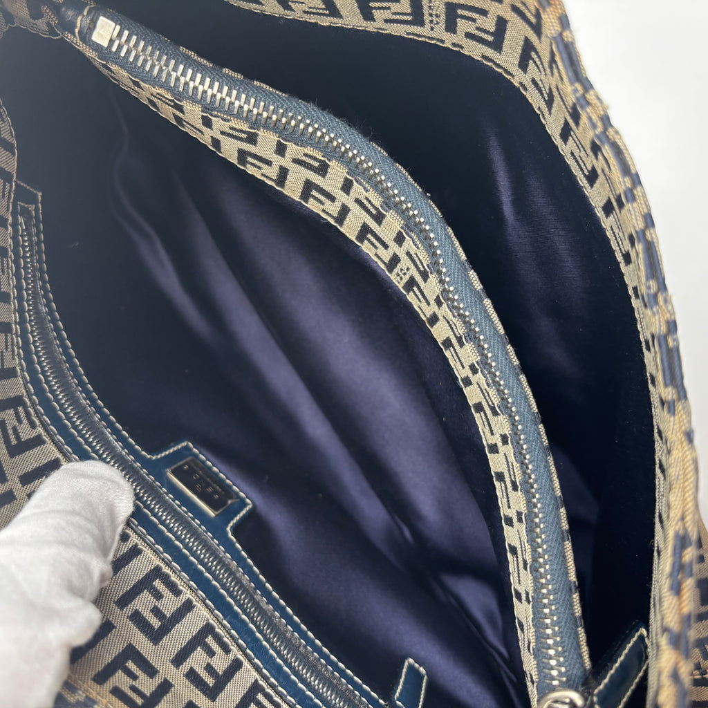 Fendi Zucca FF Monogram Canvas Shoulder Bag in Navy Blue 2000s