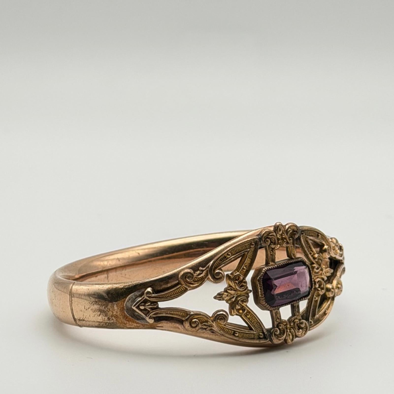 Antique Victorian Style Amethyst Bangle Bracelet – Gold Tone