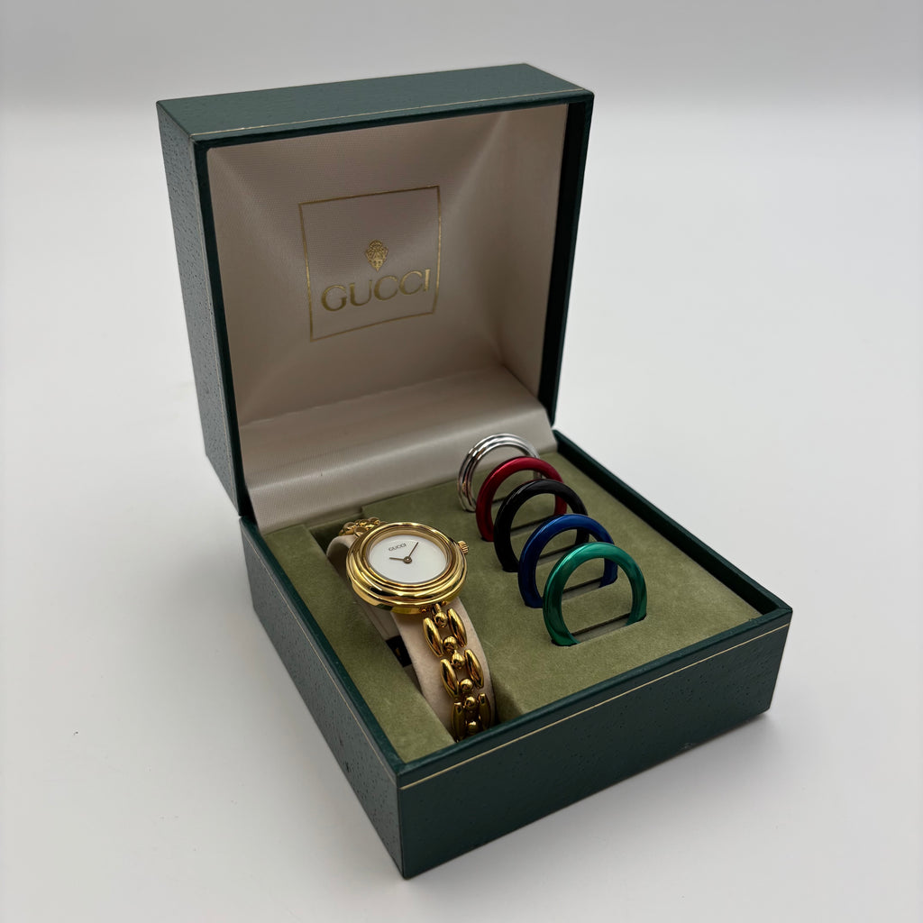 Gucci 11/12.2 Interchangeable Bezel Gold-Plated Watch Set, c. 1990s