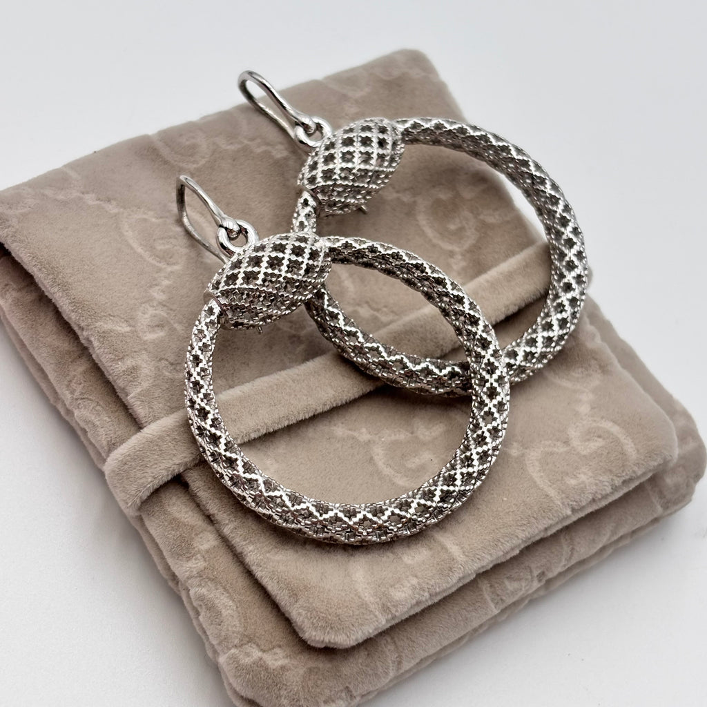 Gucci Sterling Silver Textured Hoop Drop Earrings