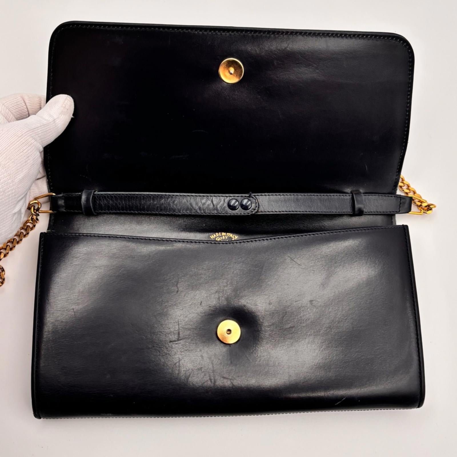 Gucci Vintage Navy Leather Chain Shoulder Bag Gold Hardware