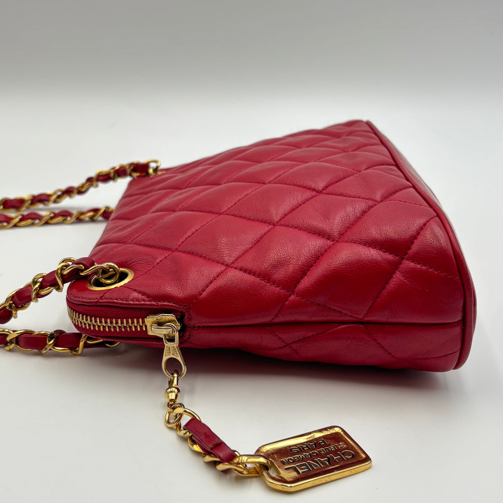 Chanel Vintage Rue Cambon Medallion Quilted Red Leather Shoulder Bag