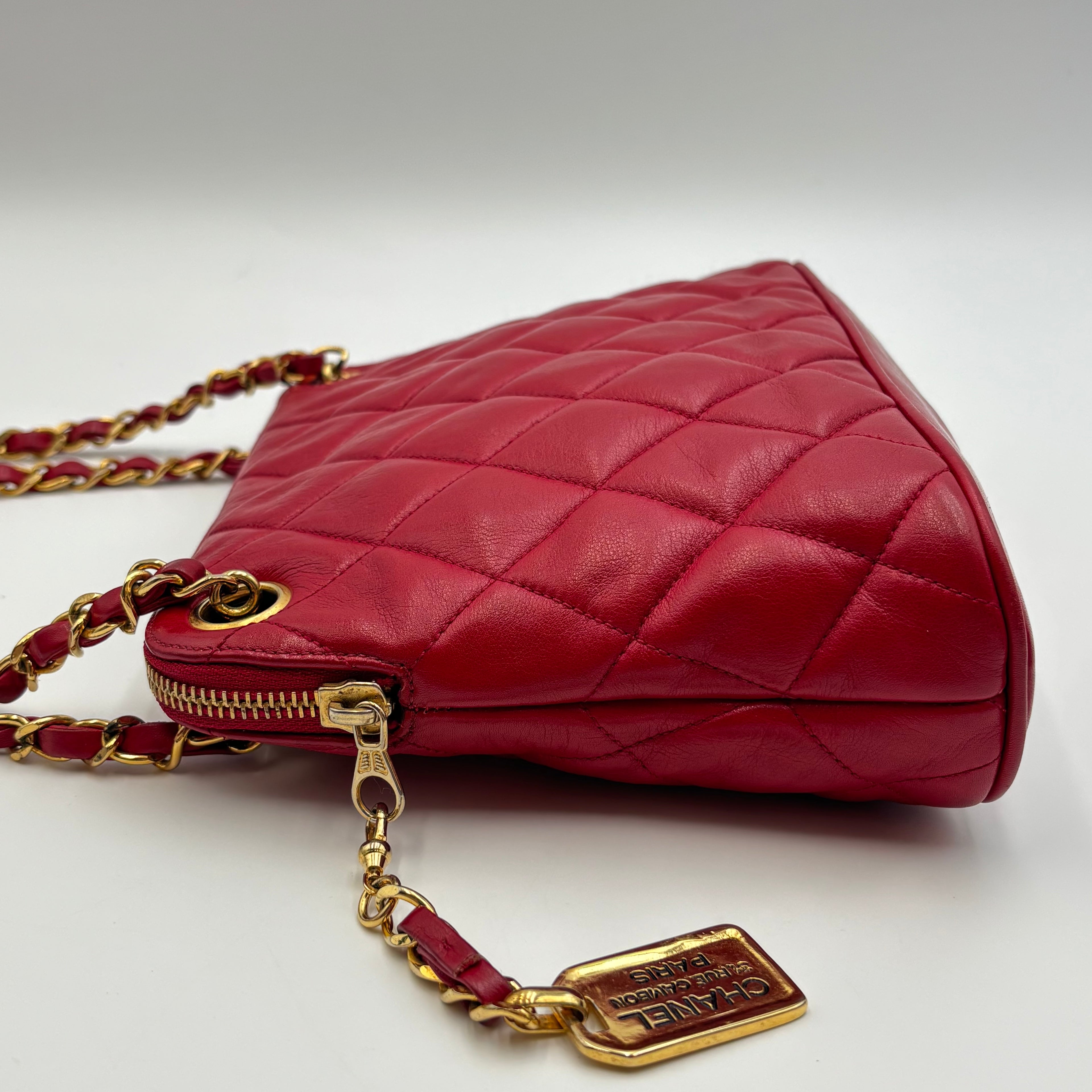 Chanel Vintage Rue Cambon Medallion Quilted Red Leather Shoulder Bag