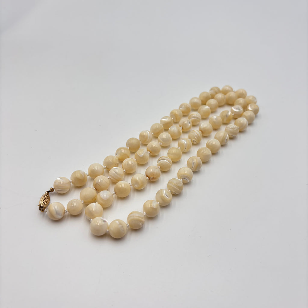 Cream Mother-of-Pearl Beaded Necklace with 14K Gold Clasp